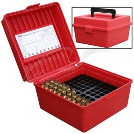 Коробка MTM R-100-MAG на 100 патронов кал. 300 Win Mag; 300 WSM; 338 Win Mag; 444 Marlin; 9,3x62. Цвет – красный.
