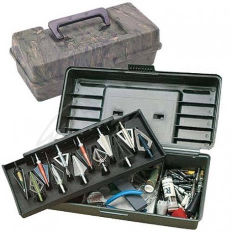 Коробка пластмассовая MTM Broadhead Tacle Box для 12 наконечников стрел и прочих комплектующих. Размеры – 30х13х10 см. Цвет – камуфляж.