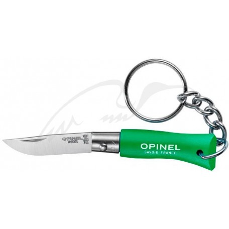 Нож Opinel Keychain №2 Inox. Цвет - зеленый, сталь - Sandvik 12C27, рукоятка - граб, обычная режущая кромка, длина клинка - 35 мм, длина общая - 80 мм.