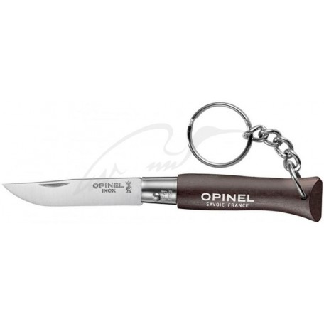 Нож Opinel Keychain №4 Inox. Цвет - коричневый, сталь - Sandvik 12C27, рукоятка - бук, обычная режущая кромка, длина клинка - 50 мм, длина общая - 120 мм