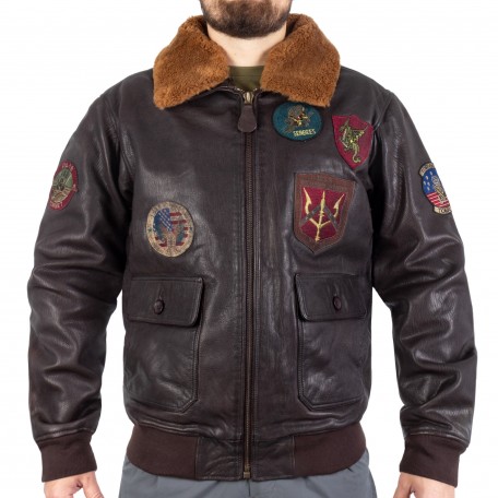 Куртка летная кожаная Sturm Mil-Tec "Flight Jacket Top Gun Leather with Fur Collar"