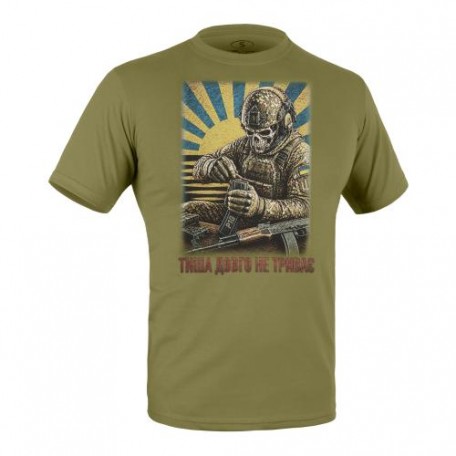 Футболка с рисунком "Тиша довго не триває" Olive Drab